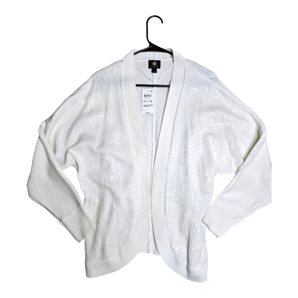JM Collection: White Sparkling Sequin Sweater Cardigan Jacket ~NWT!!